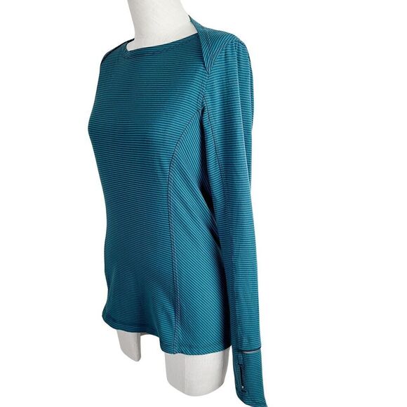 Lululemon Athletica‎ Womens 6 Kanto Catch Me Long Sleeve Striped Green Knit Top - Picture 4 of 7